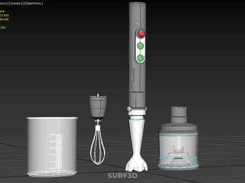 HAND IMMERSION BLENDER SET WHISK FOOD CHOPPER BEAKER ATTACHMENT 3D Model