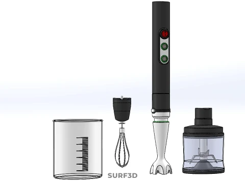 HAND IMMERSION BLENDER SET WHISK FOOD CHOPPER BEAKER ATTACHMENT 3D Model