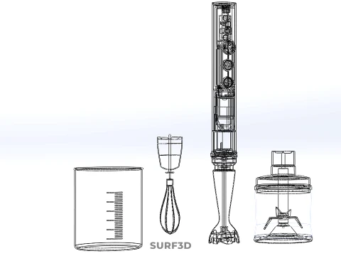 HAND IMMERSION BLENDER SET WHISK FOOD CHOPPER BEAKER ATTACHMENT 3D Model
