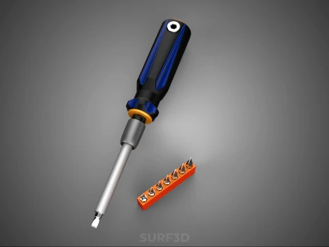 FLAT HEAD FLATHEAD SCREWDRIVER HAND TOOL SCREW DRIVER BIT TIP 3D Model