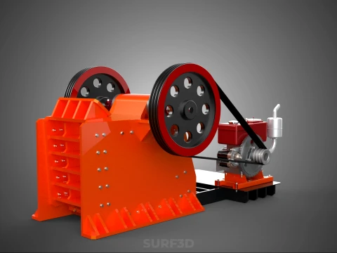 JAW CRUSHER CRUSHING BREAKER MACHINE ROCK STONE DIESEL ENGINE 3D Model