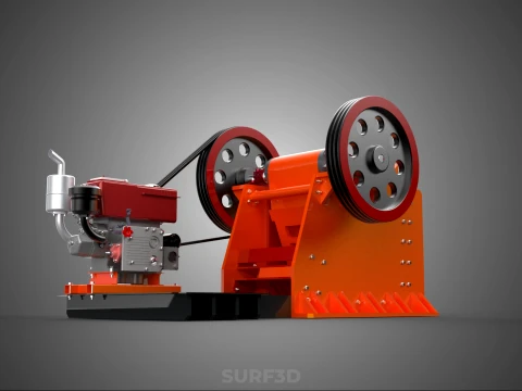 JAW CRUSHER CRUSHING BREAKER MACHINE ROCK STONE DIESEL ENGINE 3D Model