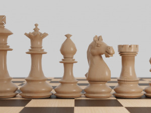 chess wood pieces 3D Model