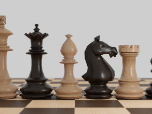 chess wood pieces 3D Model