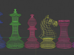 chess wood pieces 3D Model