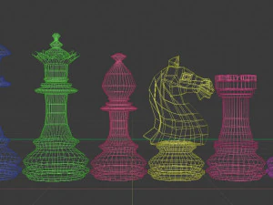 chess wood pieces 3D Model