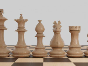 chess wood pieces 3D Model