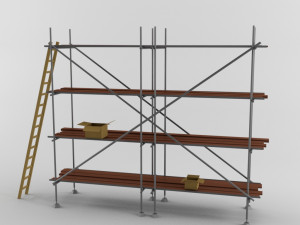 low poly scaffolding model with wooden ladder and carton boxes 3D 모델