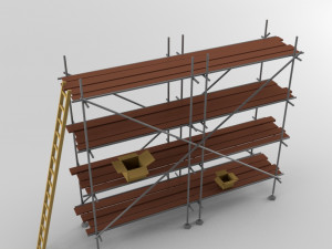 low poly scaffolding model with wooden ladder and carton boxes Modèle 3D