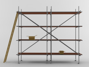 low poly scaffolding model with wooden ladder and carton boxes Modèle 3D
