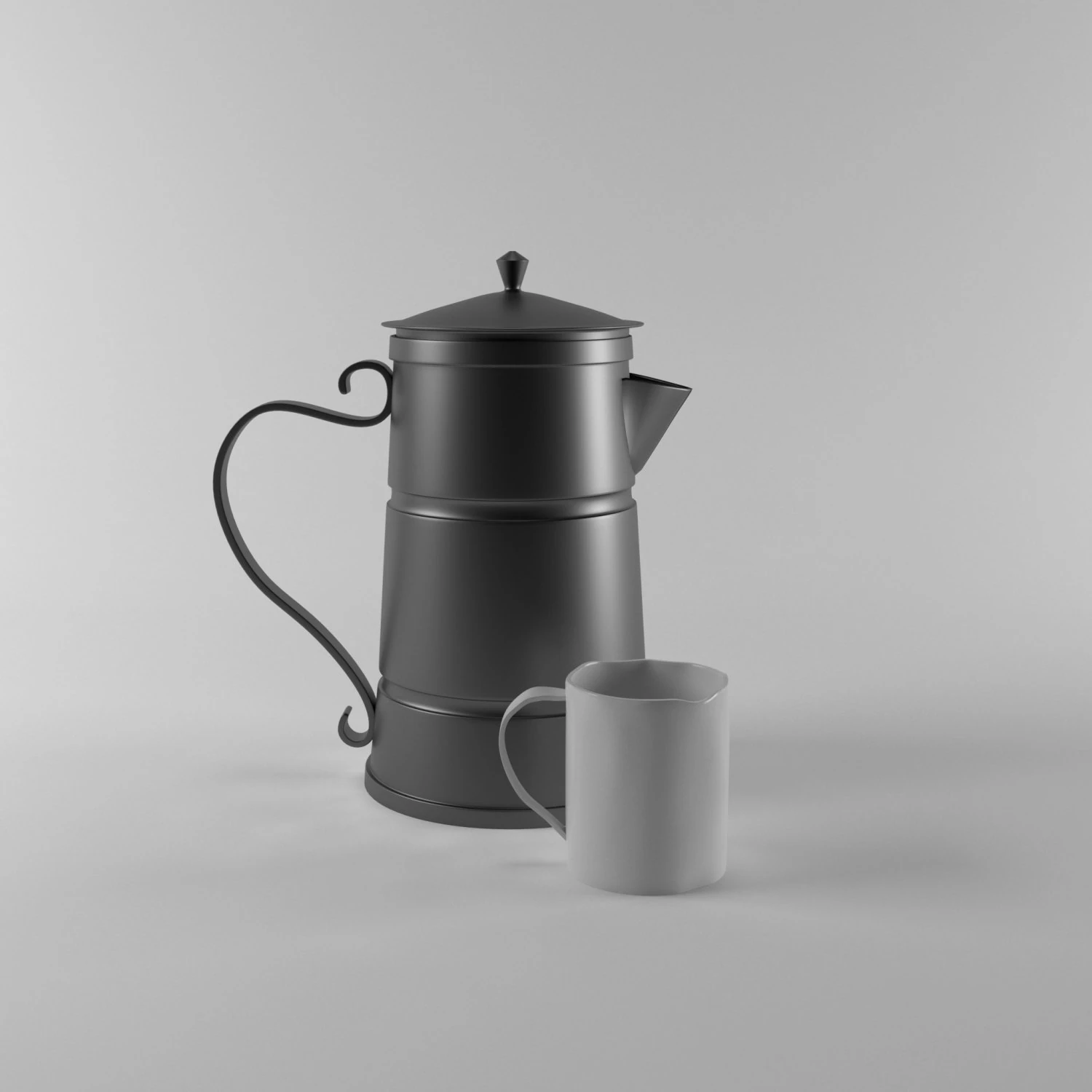 a metal cooffe pot and a cup made in old style 3D Model .c4d .max .obj .3ds .fbx .stl .blend 
