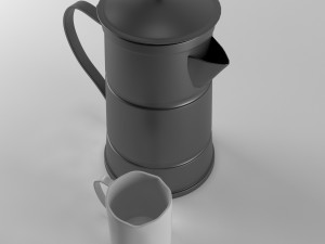 a metal cooffe pot and a cup made in old style 3D Модель