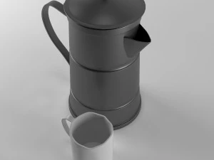 a metal cooffe pot and a cup made in old style 3D Model