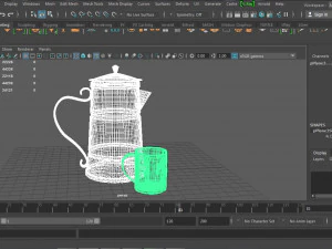a metal cooffe pot and a cup made in old style 3D Model
