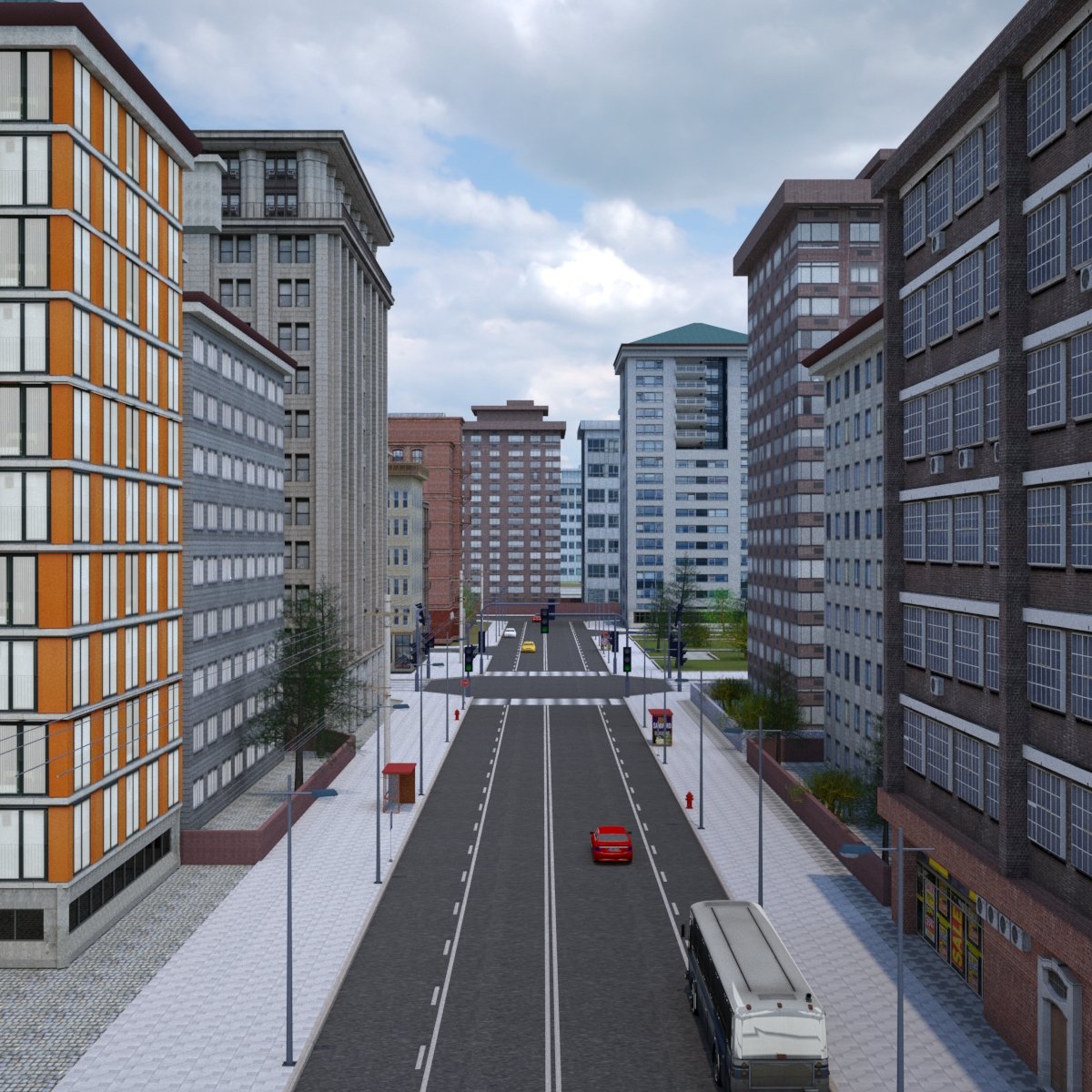 City Street  01 3D  Model in Cityscapes 3DExport