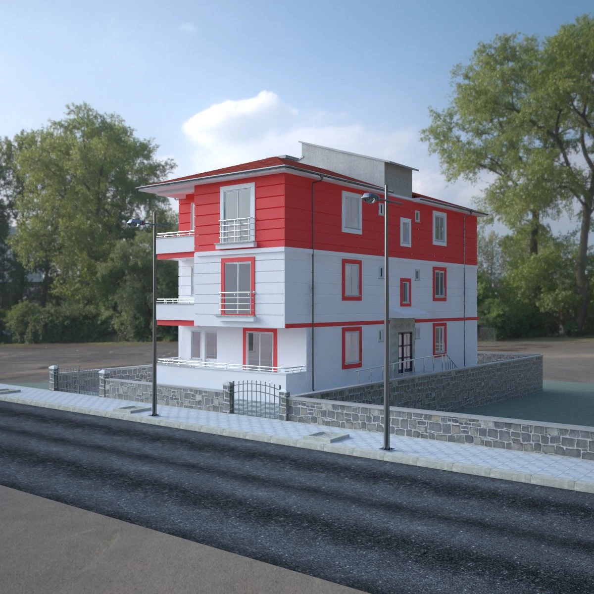 3 storey building 3D Model .c4d .max .obj .3ds .fbx .stl .blend 