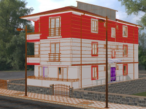 3 storey building Model 3D