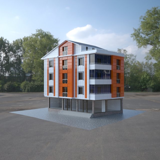 4 storey building 3Dモデル .c4d .max .obj .3ds .fbx .stl .blend 