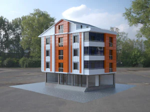 Immeuble de 4 &eacute;tages Modèle 3D