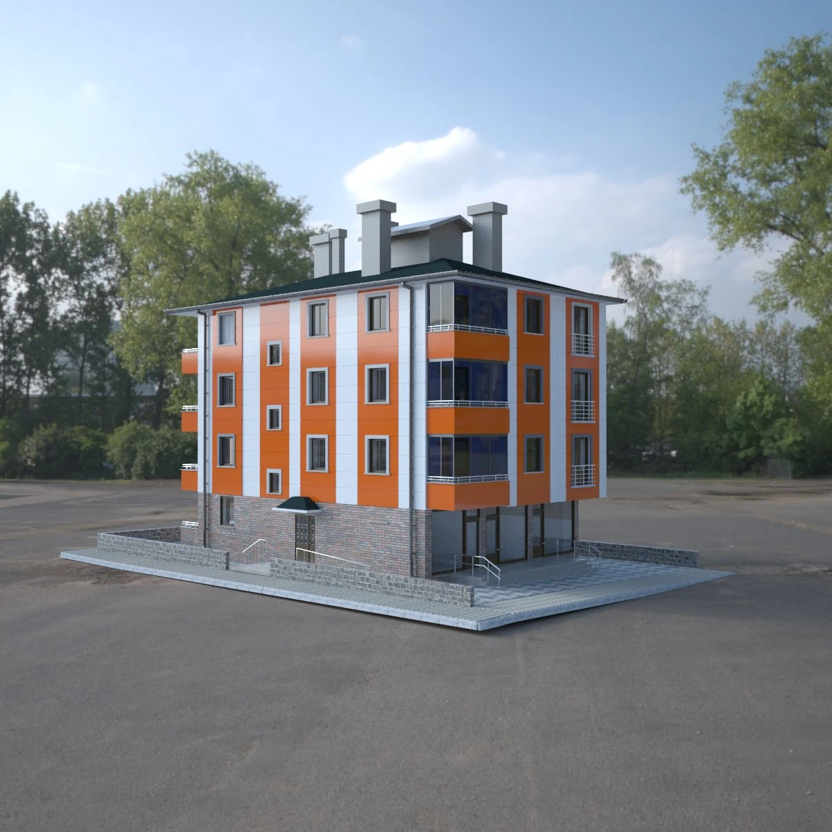 5 storey building 3D Model .c4d .max .obj .3ds .fbx .stl .blend