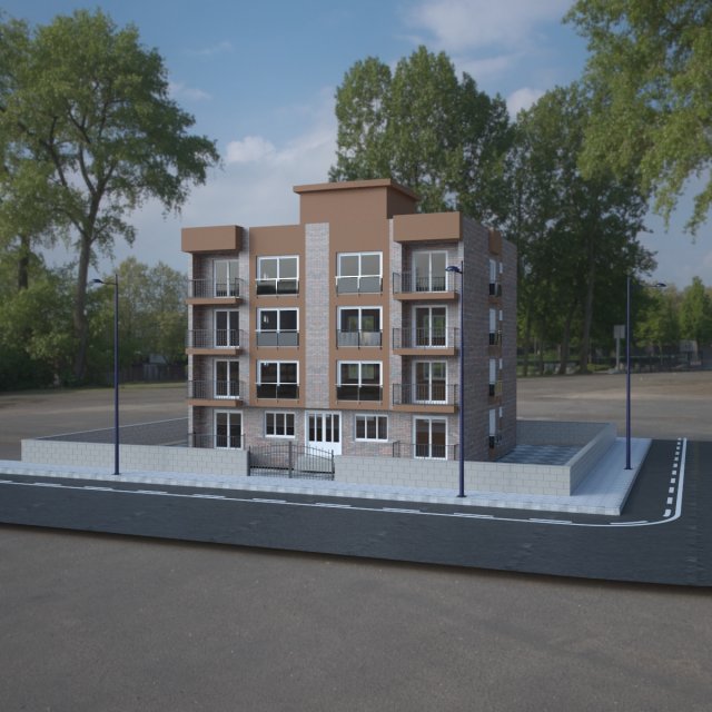 6 storey building 3D Модель .c4d .max .obj .3ds .fbx .stl .blend 