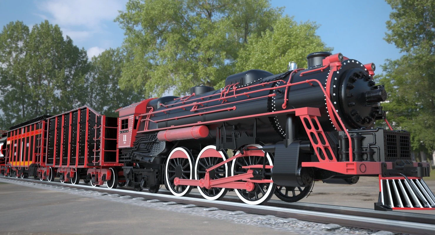 steam train 3D Model .c4d .max .obj .3ds .fbx .stl .blend