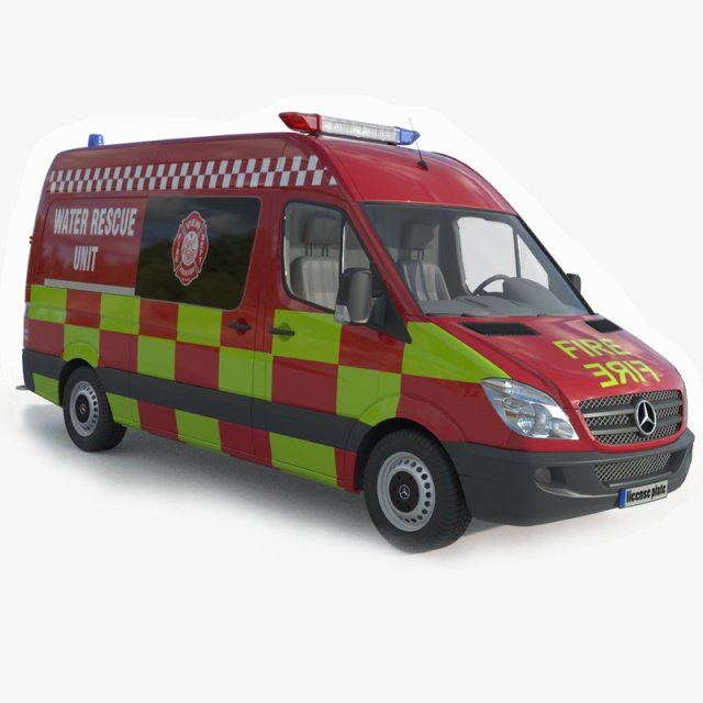 Mercedes Benz Sprinter Fire Rescue 3D मॉडल .c4d .max .obj .3ds .fbx .stl .blend 