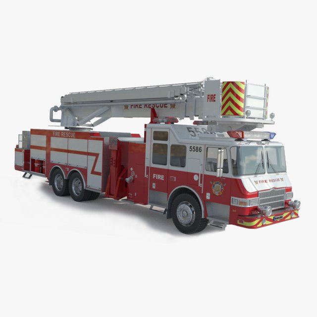 Firefighting Truck with Ladder 3D 模型 .c4d .max .obj .3ds .fbx .stl .blend