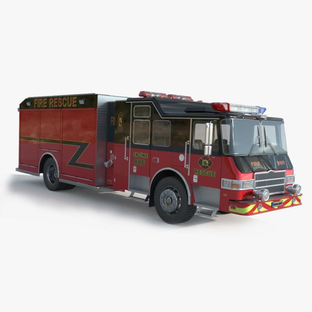 Fire Rescue Truck Model 3D .c4d .max .obj .3ds .fbx .stl .blend 