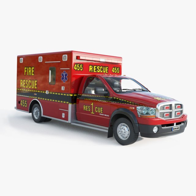 Dodge Ran 5500 Fire Rescue 3D Модель .c4d .max .obj .3ds .fbx .stl .blend 