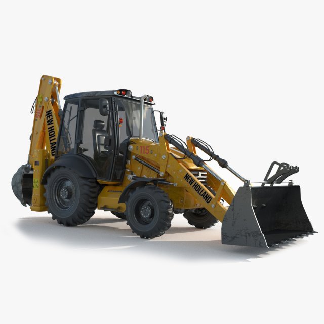 New Holland B115B Backhoe Loader 3D Модель .c4d .max .obj .3ds .fbx .stl .blend 