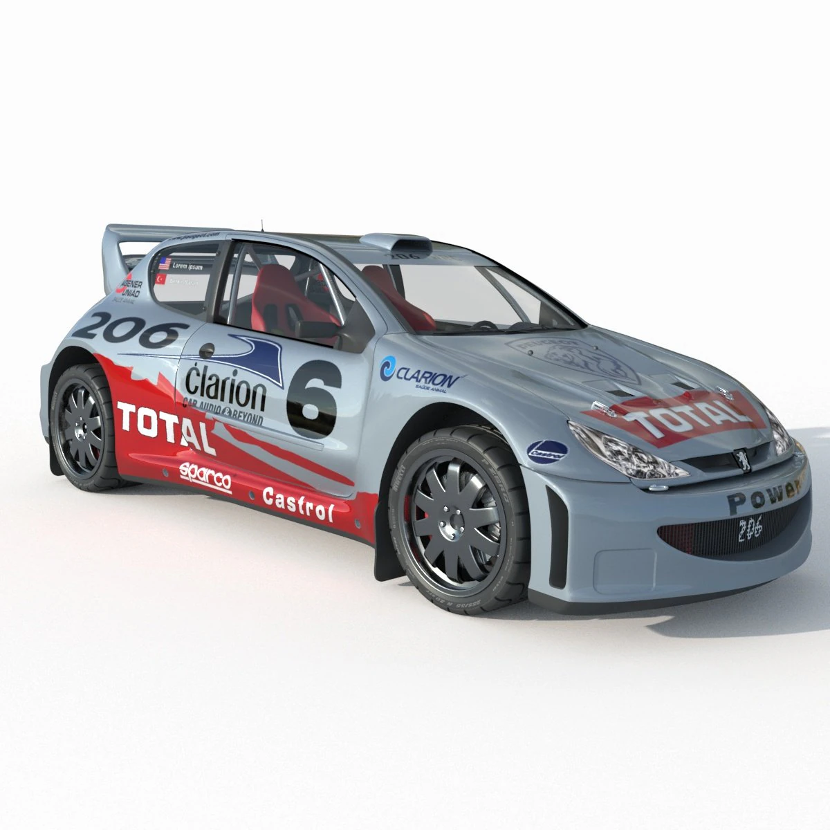 Peugeot 206 WRC 3D Model .c4d .max .obj .3ds .fbx .stl .blend