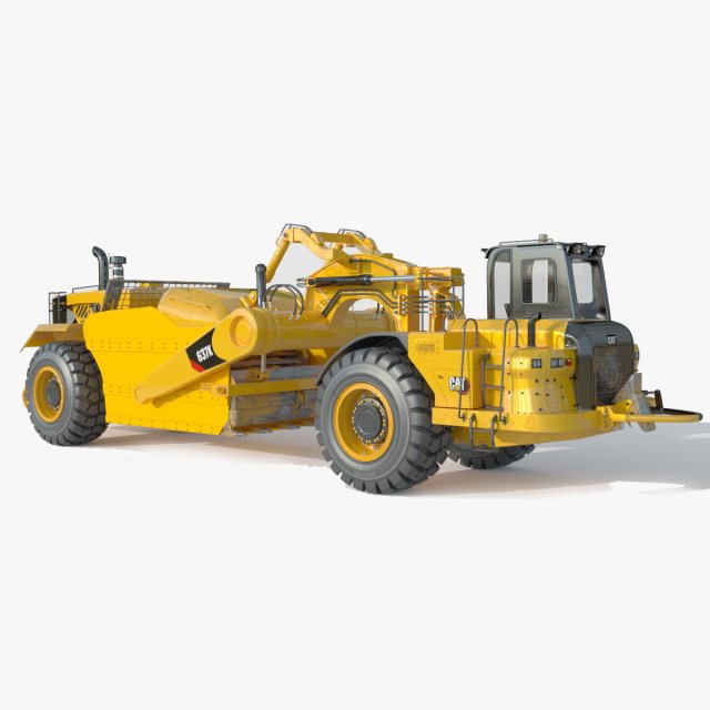 Caterpillar Cat 637K Wheel Tractor Scraper 3D Модель .c4d .max .obj .3ds .fbx .stl .blend 