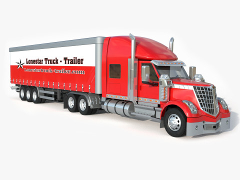 International LoneStar Sleeper Semi Truck 3D Модель