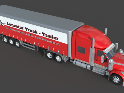 International LoneStar Sleeper Semi Truck 3D Model