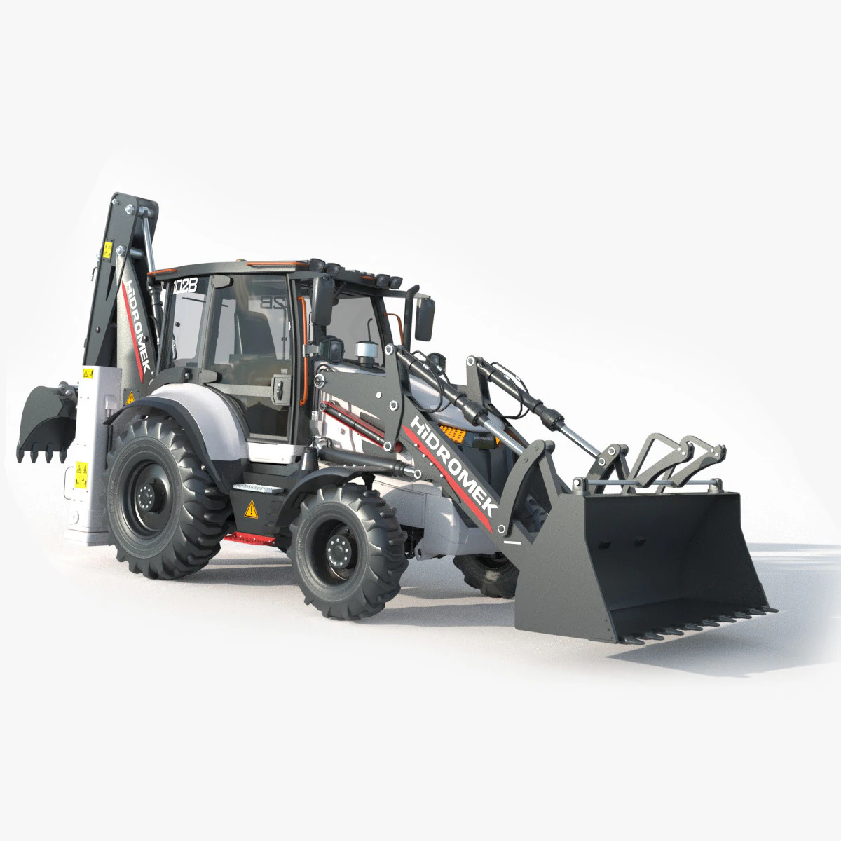 Hidromek 102B Backhoe Loader 3D Model .c4d .max .obj .3ds .fbx .stl .blend 