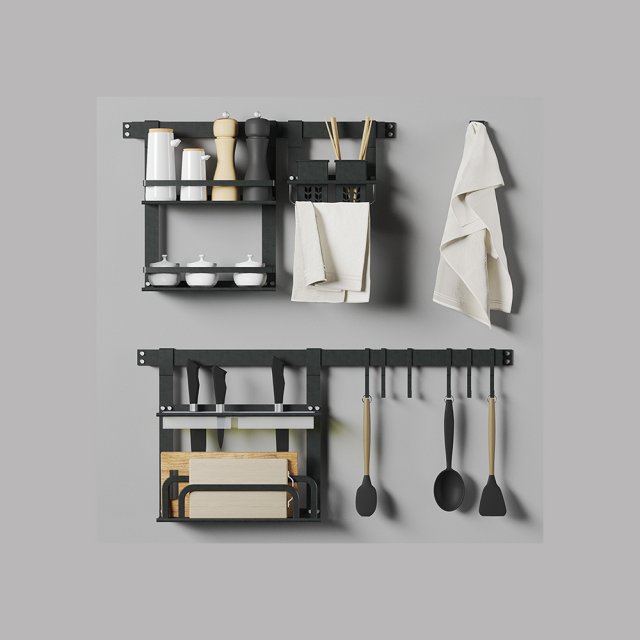 kitchen storage system with decor Modello 3D .c4d .max .obj .3ds .fbx .stl .blend 