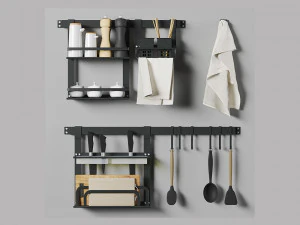 sistema de armazenamento de cozinha com decoração Modelo 3D