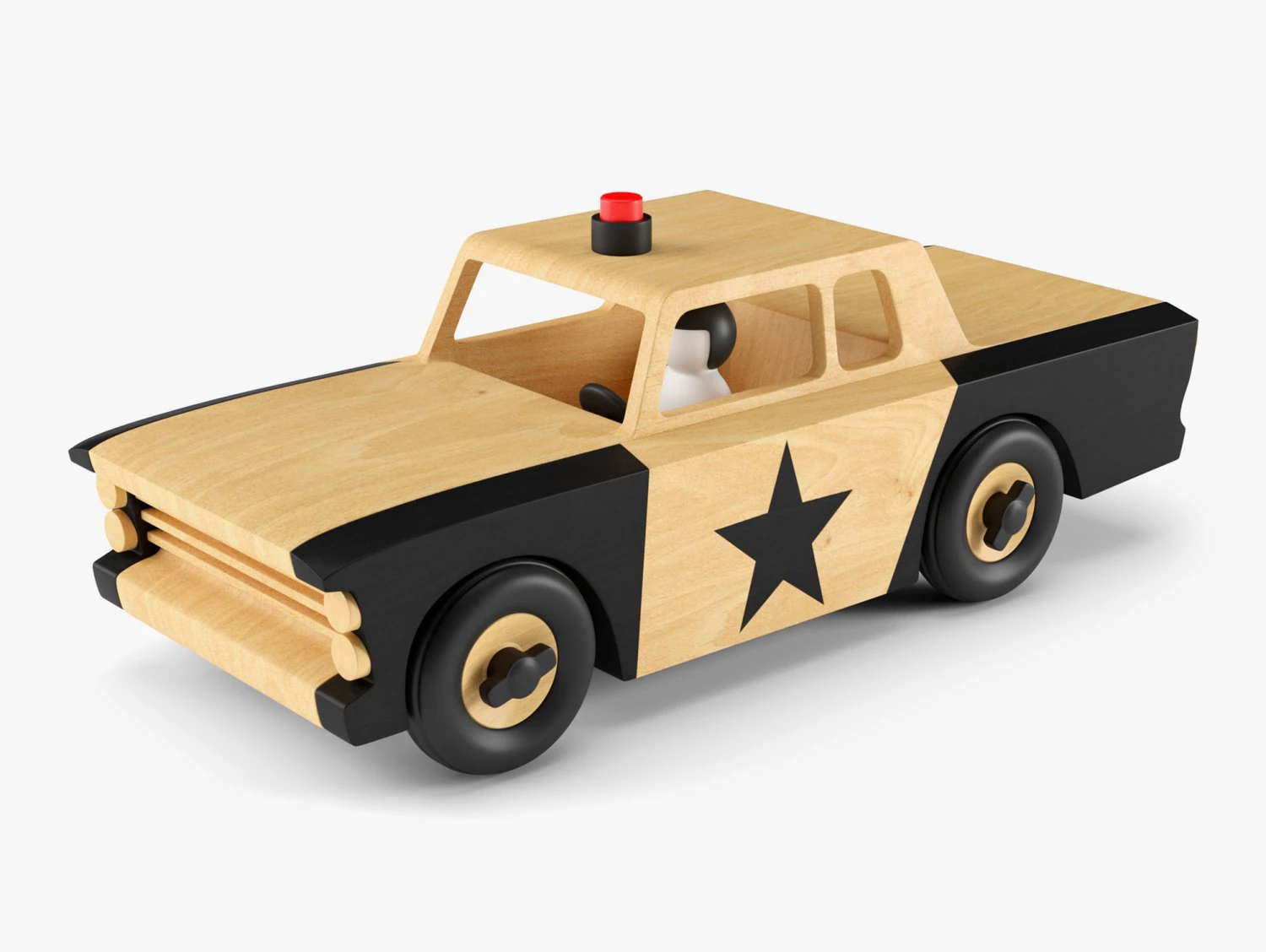 wooden toy police car 3D Model .c4d .max .obj .3ds .fbx .stl .blend