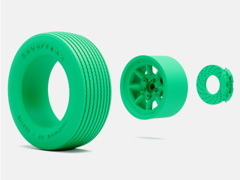1-24 Scale 15x8 Minilite Wheel Goodyear Polyglas Tire and Brake Set Modelo de impresión 3D
