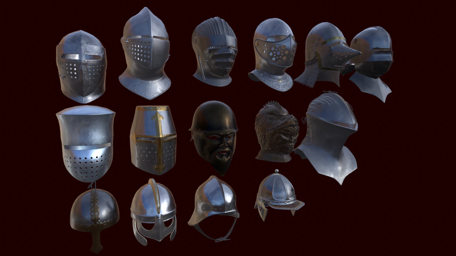 medieval helmets pack 3D Model .c4d .max .obj .3ds .fbx .stl .blend 
