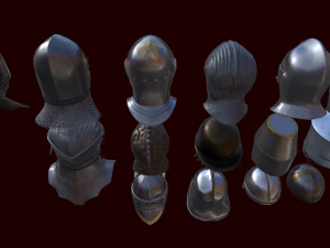 medieval helmets pack 3D Model