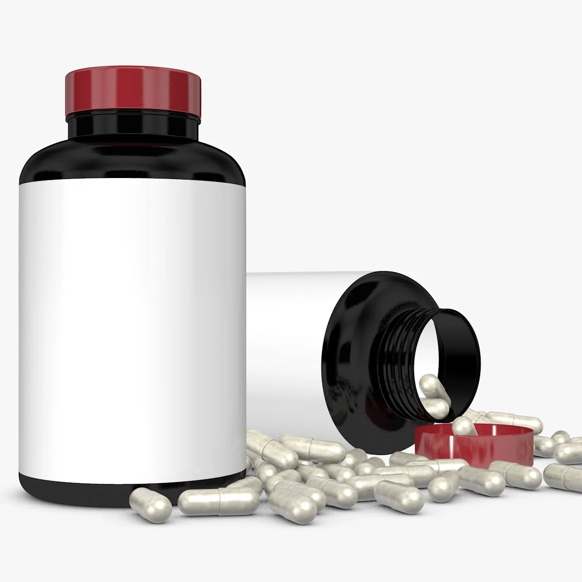 bottle with capsules 3D Model .c4d .max .obj .3ds .fbx .stl .blend 