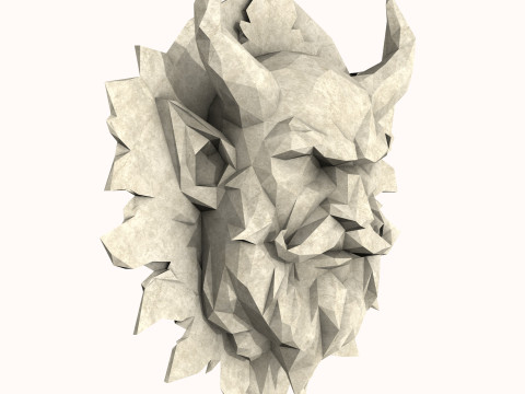 Green Man with Horns and a Beard Low Poly 3D Model