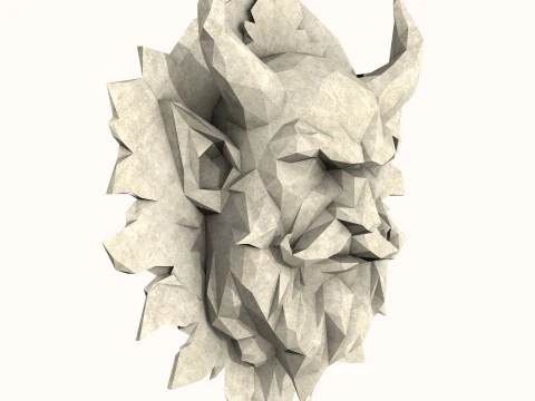 Green Man with Horns and a Beard Low Poly 3D Model