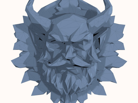 Green Man with Horns and a Beard Low Poly 3D Model