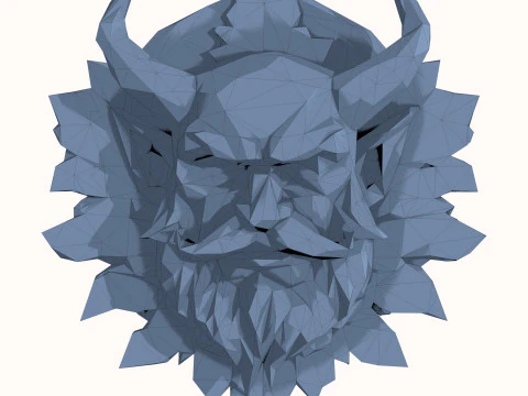 Green Man with Horns and a Beard Low Poly 3D Model