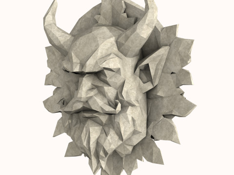 Green Man with Horns and a Beard Low Poly 3D Model