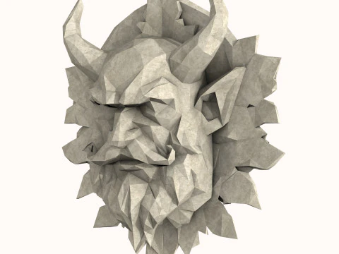 Green Man with Horns and a Beard Low Poly 3D Model