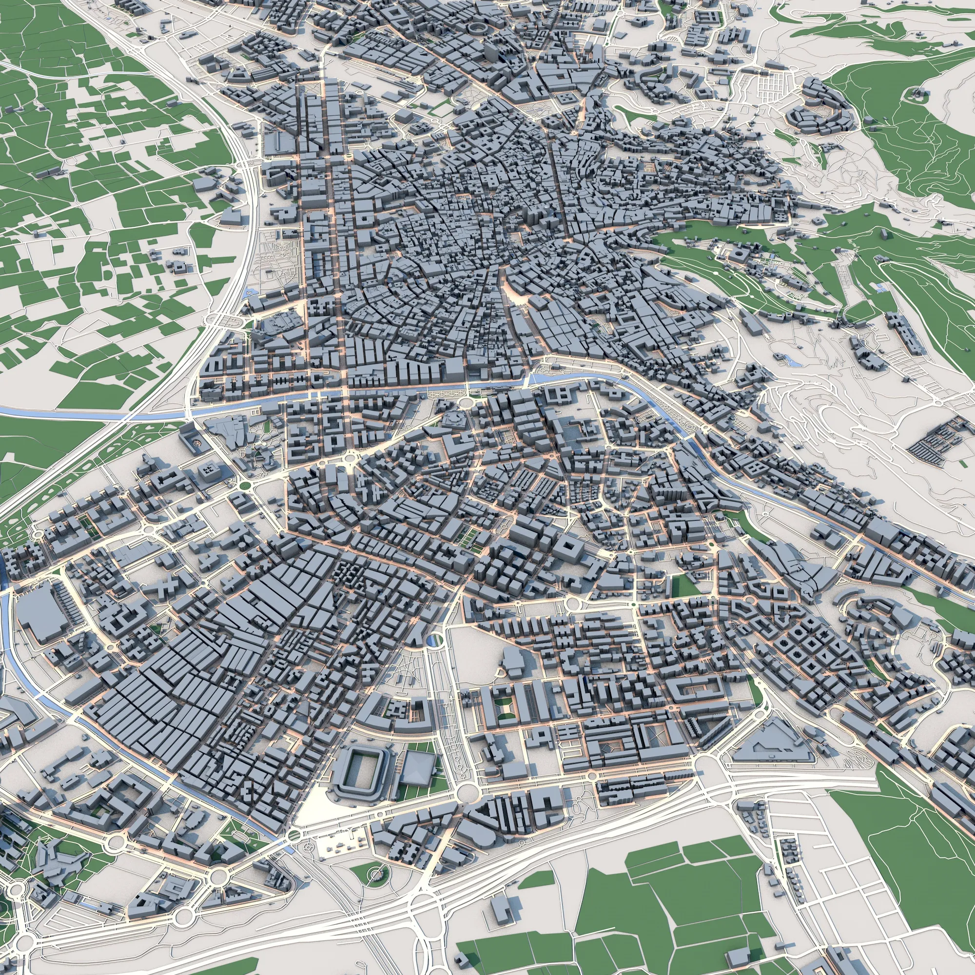 Cityscape Granada Spain Map 3D Model .c4d .max .obj .3ds .fbx .stl .blend 